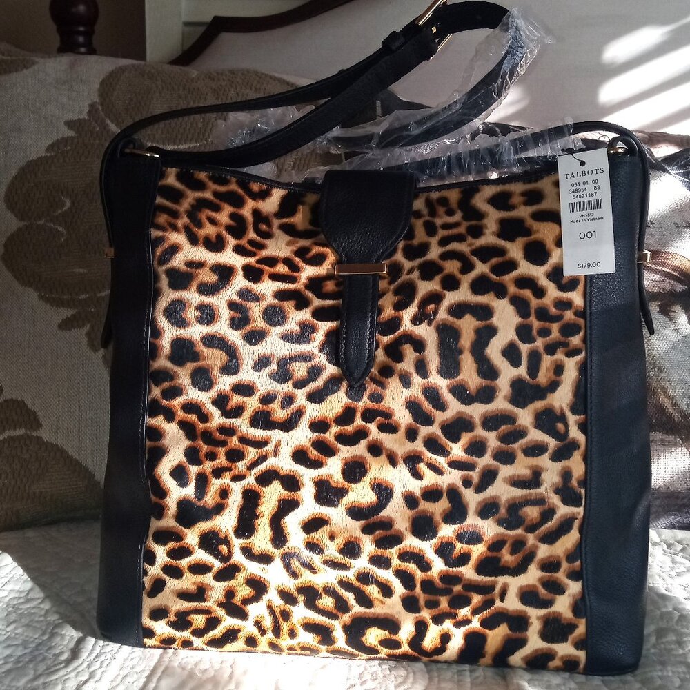 Talbots Calf Hair Leopard Convertible Strap Leather Hobo NWT